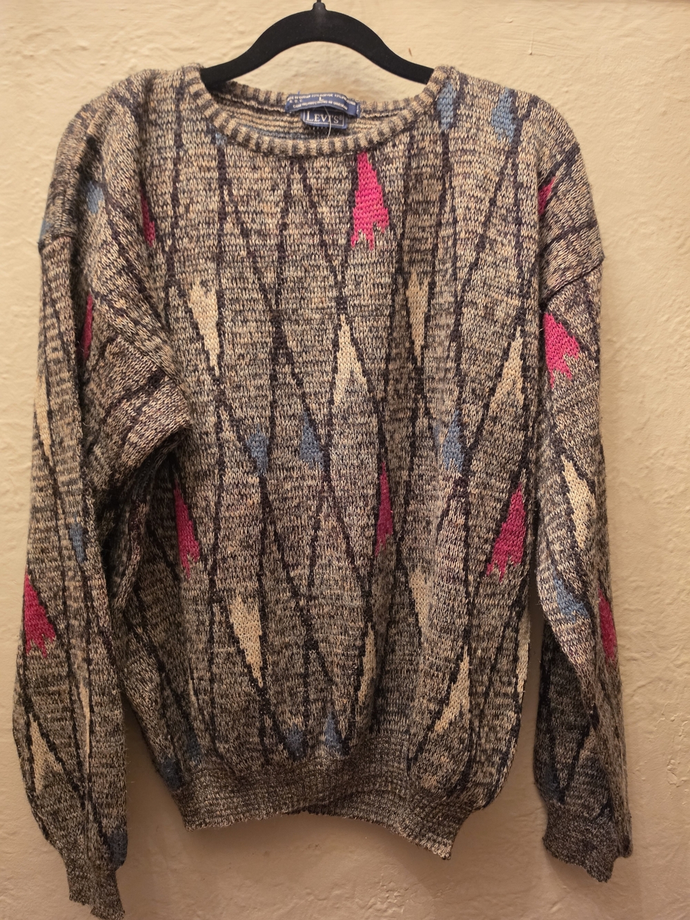 Vintage Levi’s Geometric Knit Sweater Made in Sweden Oversized Pullover